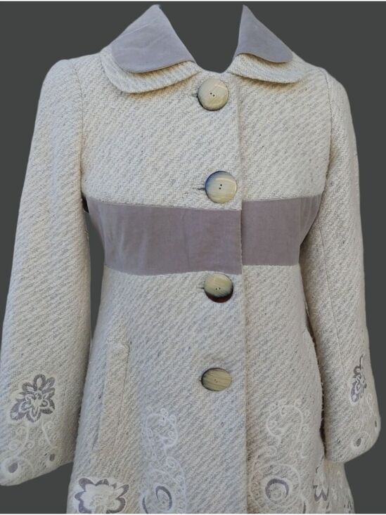 Anthropologie Jackets & Blazers - Anthropologie Elevenses Rockwell Wool Blend Retro Look Pea Coat Size 0 Cream